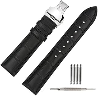 TStrap Uhrenarmband 20mm Leder - Armband Schwarz Herren - Lederarmband Uhrenband mit Edelstahl Faltschließe Faltschliesse - 18mm 19mm 21mm 22mm