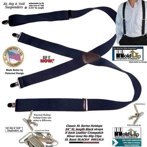 1 1/2" Wide Classic Series Holdups Suspenders for Men in X-back style w/USA Patented No-slip® Silver Clips - Image 10