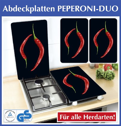 WENKO Peperoni Duo Universele kookplaat, set van 2 stuks, kookplaatafdekking en glazen snijplank voor alle soorten… - Image 6
