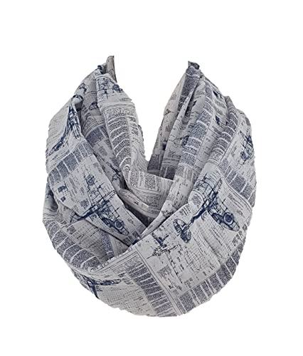 Etwoa Airplane Themed Infinity Scarf - Blue Print Circle Scarf