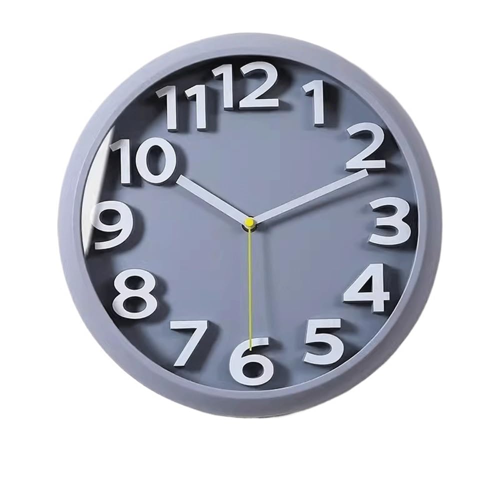 J9V4G6S3B5 Analogue Wall Clock Silent Wall Clock Quartz Home Living Room Round Orange Simple, Suitable for, Study, Office for Room Decoration(Gris)