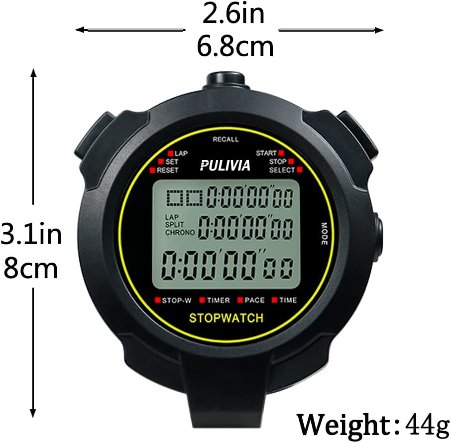 PULIVIA Sports Stopwatch Timer 100 Laps Splits Digital Stopwatch
