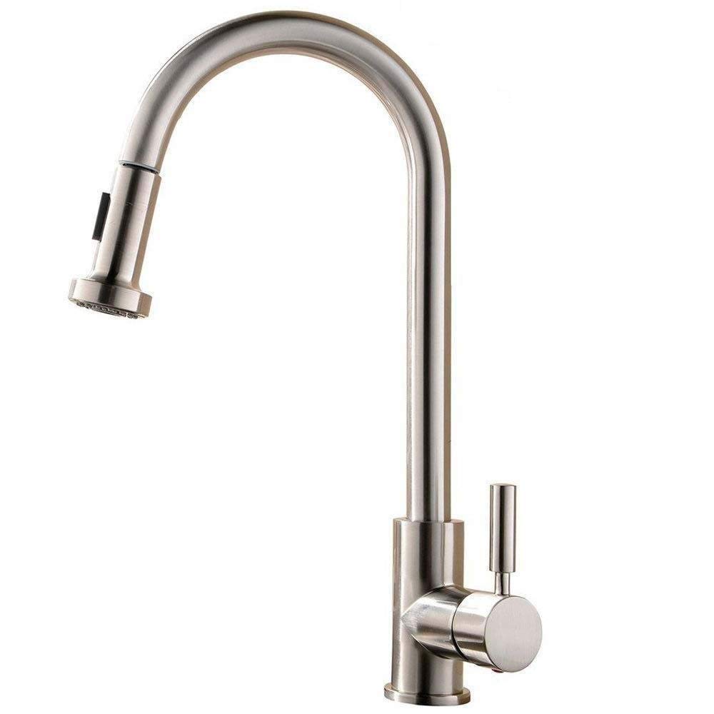 Grifo de Cocina, Grifo Cocina Extraible, Giratorio de 360 Grados Grifos Cocina Extensible de 2 Vías para Ahorro de Agua, Grifos para Fregadero con Control de Agua Fría y Caliente, Cepillado