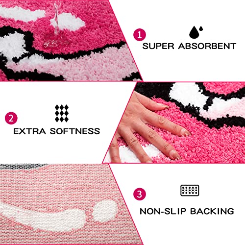 Pink Lips Bathroom Rug, Cute Lips Bath Mat Door Mat Cartoon Bathroom Rugs For Kids Bathroom Decor Non Slip Microfiber Shower Rugs Absorbent Bathtub Rug Washable, (19.7X27.5Inch) #TOP3