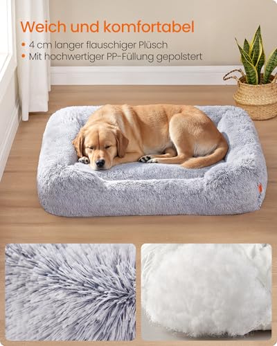 Feandrea Hundebett, großes Hundekissen, 106 x 75 x 20 cm, Hundekorb, weiche Polsterung, Hundesofa, erhöhte Ränder, Bezug abnehmbar und waschbar, rutschfest, Ombré-Grau PGW273G01