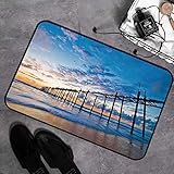 Tamaño: 45x 75 cm Alfombra Absorbente,Naturaleza, puesta de sol y viejo puente de madera Phang nga Tailandia Playa Turismo Atraccione,Suave Memoria de Agua Absorbente Microfibra Estera de baño Alfombra de Ducha 45x75cm