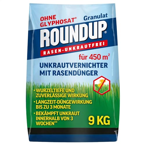 Roundup Rasen-Unkrautfrei Rasendünger, 9 kg für 450 m² - 2in1, Unkrautvernichter plus Dünger mit...