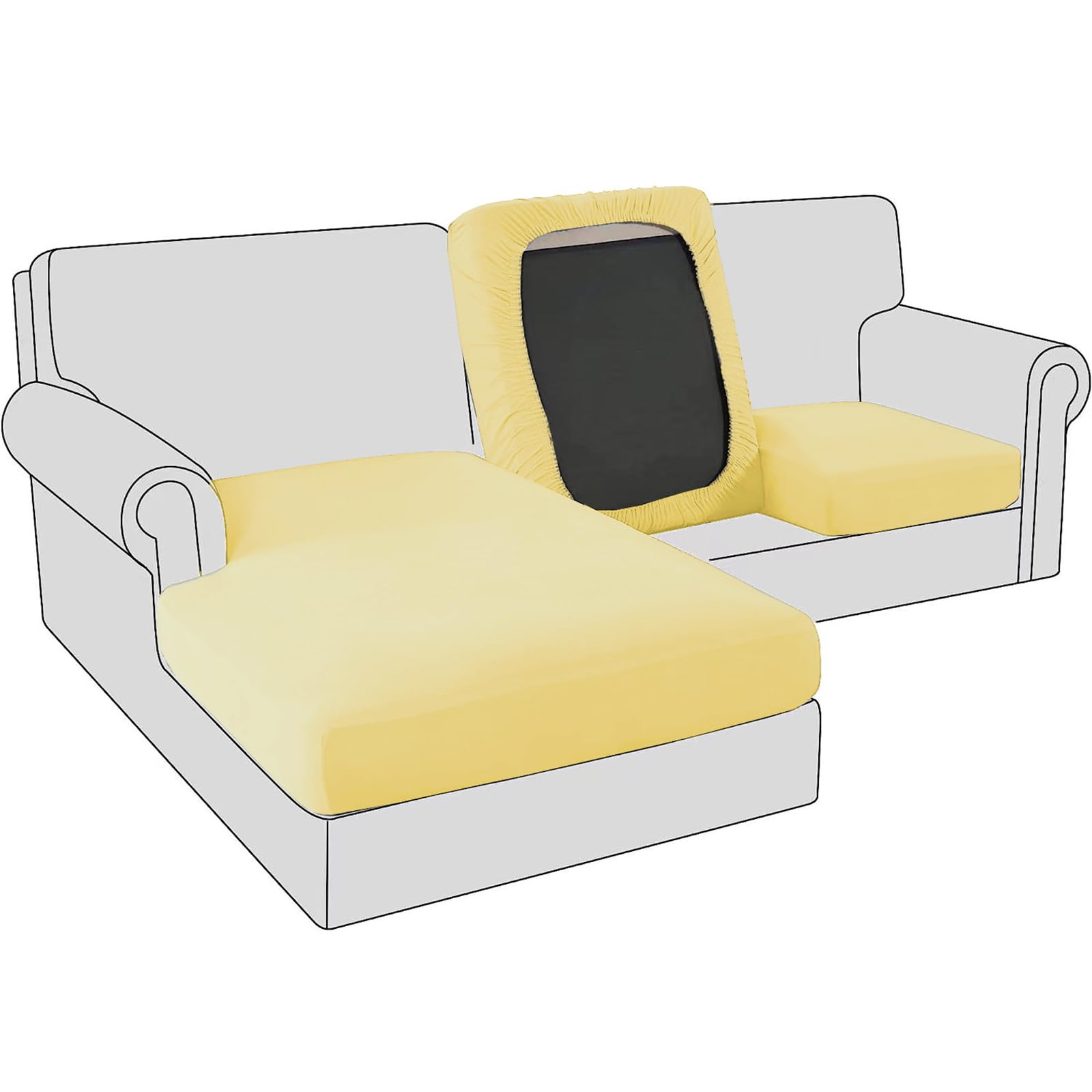 BXFUL Velvet Sofa Seat Cushion Covers, Slipcovers for Couch Cushions - Elastic Fabric (Large Chaise Seat, Yellow)