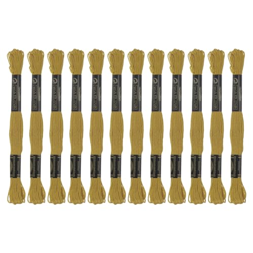 Image of HARFINGTON 12 Skeins Embroidery Floss 8.75yds(8m) Egyptian Long-Staple Cotton Cross Stitch Thread for Sewing DIY Bracelet Yarn String and Crafts, Deep Yellow(6833)