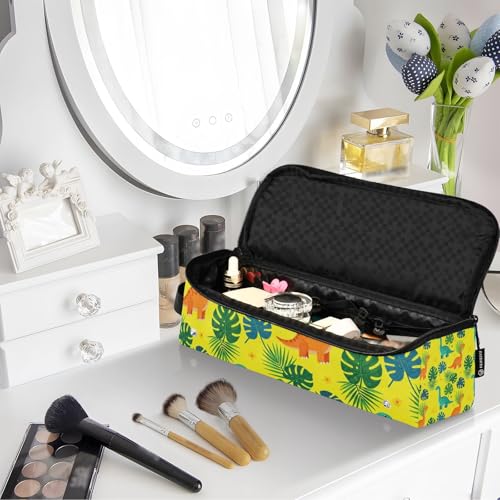 Estuche de viaje 2 en 1 para rizadores y planchas de pelo con tapete resistente al calor y doble capa con cierre, diseño Tropical Dino amarillo miniatura 7