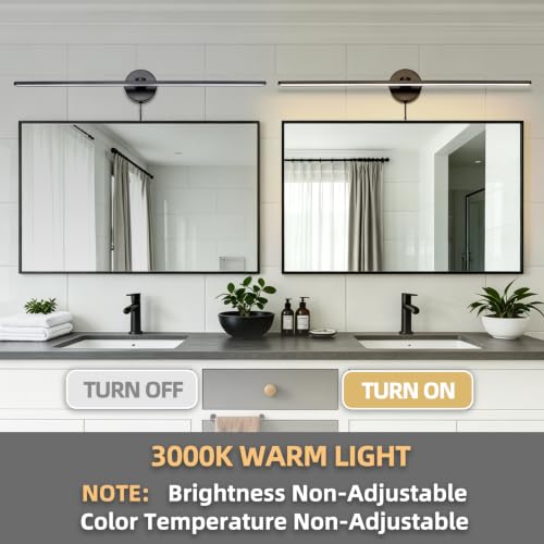 Image of 32 inch Plug in Bathroom Vanity Light Fixtures Modern Black Vanity Lights Over Mirror, 3000k Warm Light Non-Dimmable 18w Eye-Friendly Picture Light Led Wall Lights for Art,Poster,Gallery