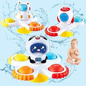 FORMIZON 3 Stück Saugnapf Spinner Spielzeug, Saugnapf Spinner Badespielzeug, Spinner-Spielzeug für Babys, Saugnapf-Babyspielzeug, Stressabbau-Frisbee, Geburtstagsgeschenke für 1-3 jährige (Astronaut )