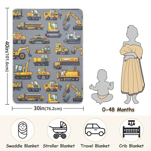 Image of Construction Excavator Trucks Baby Blankets Soft Warm Crib Stroller Blanket for Toddler Newborn Girls Boys 30x40in