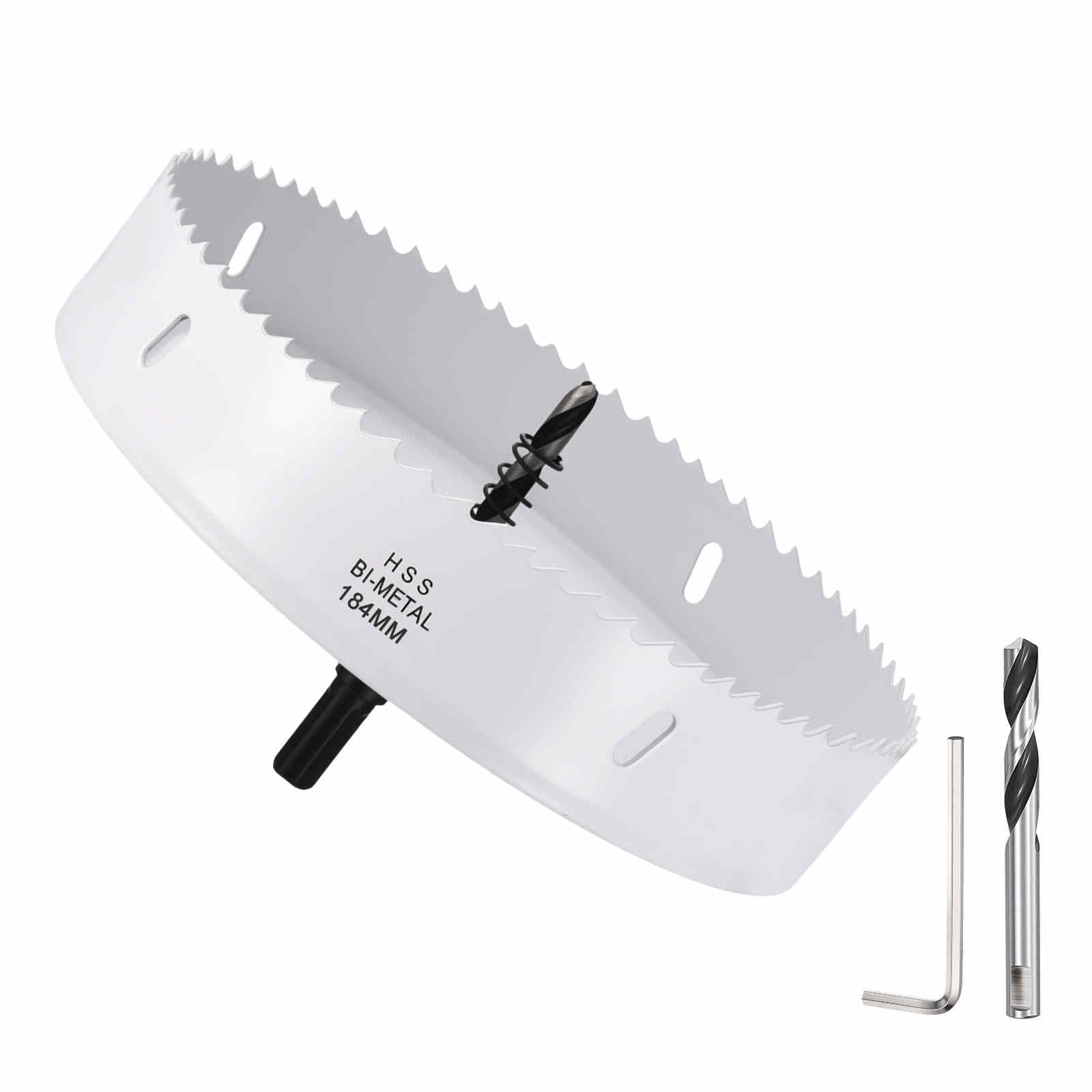 DTGN 7-15/64" Bi-Metal Hole Saw M42 HSS - 184mm Hole Cutter - Good for Thick Stainless Steel/Alloy/Aluminium/Brass/Copper - White
