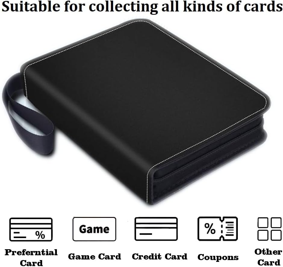 4 Pockets Card Binder, Carrying Holder Compatible with Trading Cards, Game Cards, Sports Cards (Black)