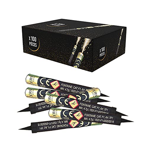 Lot de 100 Fontaines lumineuses durée 1 minute pour gâteau et bouteille de champagne - longueur 12 cm + 1 allume bougie flexible métal re