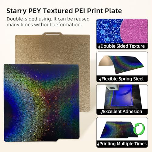 Image of Rainbow PEY+Textured PEI Build Plate for Bambu Lab X2D /X1C /X1 /X1E /A1 /P1S /P1P /P2S, Double Sided PEY PEI Spring Steel Sheet 257x257mm for Bambulab 3D Printers