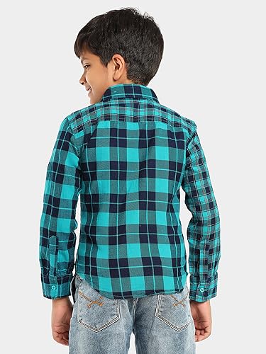 Image of LILPICKS Boys Full Sleeves Regular Wear Checked Casual Shirt (Multi Green)