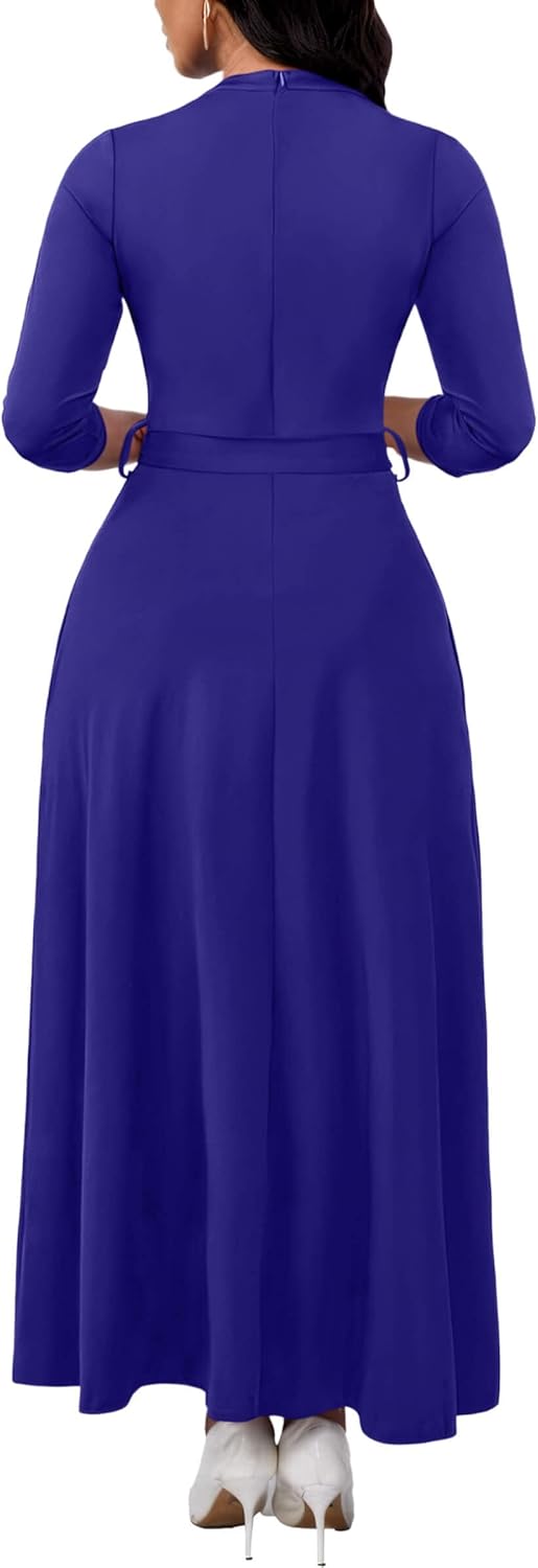 FANDEE Maxi Dress for Women, Casual V Neck 3/4 Sleeve Long Dresses with Pockets - Image 5