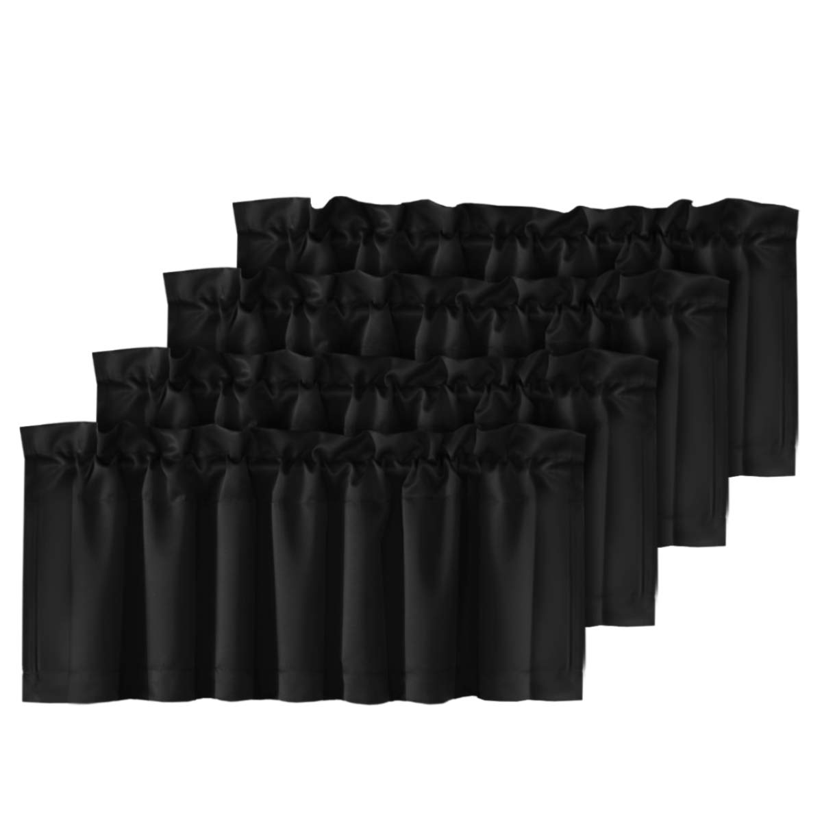 H.VERSAILTEX Blackout Valances for Windows,Black Kitchen Valance Curtains for Living Room/Bedroom/Bathroom/Basement Privacy Rod Pocket, 4 Panels 52" W