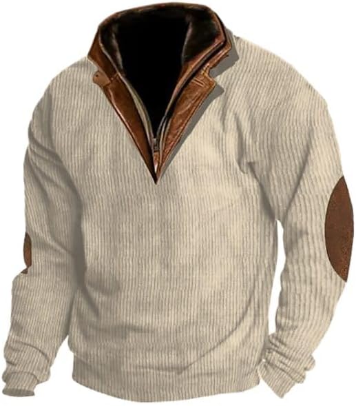 Bengbobar Men's Tactical Sweater Casual Lapel Collar Shirt Zip up Polo Pullover Trendy Winter Waffle Knit Sweatshirts