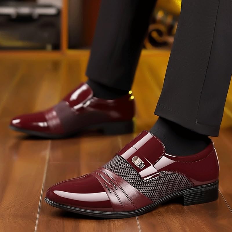 Men's Breathable Leather Wingtip Brogue Oxfords Slip On Pointed Toe Classic Formal Business Shoes Mens Vintage High Gloss Dress Shoes2