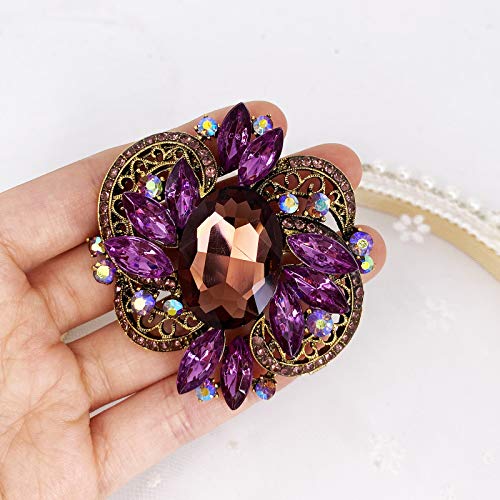 Image of LAXPICOL Women's Large Sparkly Crystal Flower Brooch Pin Fashion Statement Broach Pin