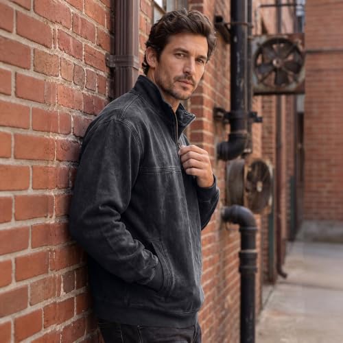 Men's Denim Shirt Washed Retro Quarter Zip Pullover Shirt Denim Top - image 3