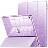 INFILAND Funda para iPad de 6ª/5ª generación de 9.7 pulgadas 2018/2017, iPad Air 2, bonita funda protectora transparente con purpurina para niños, niñas, mujeres, con soporte para lápices (morado)