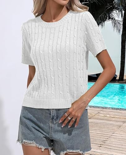 Image of MINTLIMIT Women's Short Sleeve Sweater Tops Lightweight Pullover Shirts 2025 Spring Summer Trendy Casual Blouses