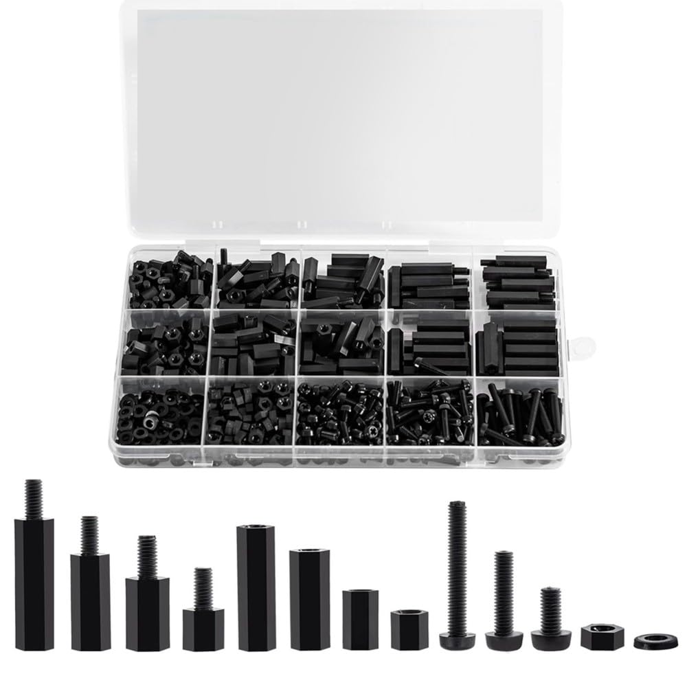 Jnchdghwa Black Standoff Kit M3 Nylon 580 Pcs Includes Spacers, Screws, Nuts-Motherboard& Pcb Mounting Components