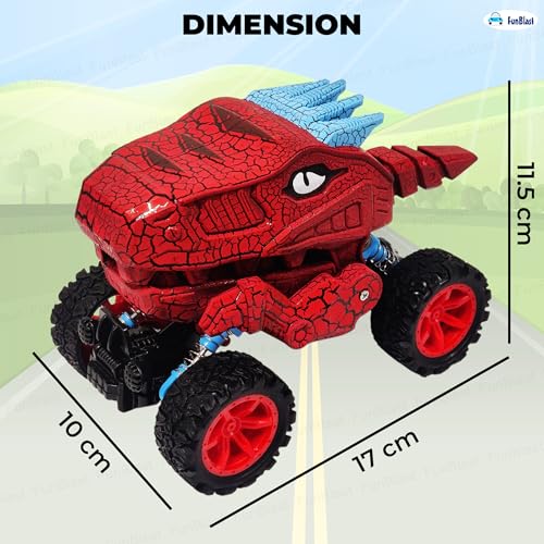 Image of FunBlast Rock Crawler Toy for Kids - 4X4 Big Wheel Drive Push & Go Dinosaur Car Toy, Monster Truck Toys for Kids for 3+ Years Toddlers, Boys, Girls (Red)