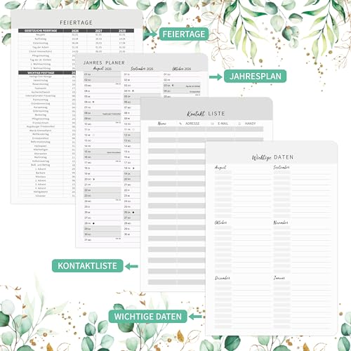 Terminplaner 2026 2027 - Kalender 2026-2027, Kalender 2026-2027 buchkalender Aug 2026 - Sept 2027, Wochenplaner, Organizer, A5 Terminplaner mit Einstecktasche, 21.4 cm × 14.6 cm