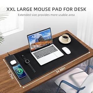 VOVIPO Pad de souris de charge sans fil 15W,Tapis de souris de jeu imperméable,XXL grand tapis de bureau 80 x 40cm, tapis de bureau noir classique pour MacBook/PC/ordinateur portable-noir
