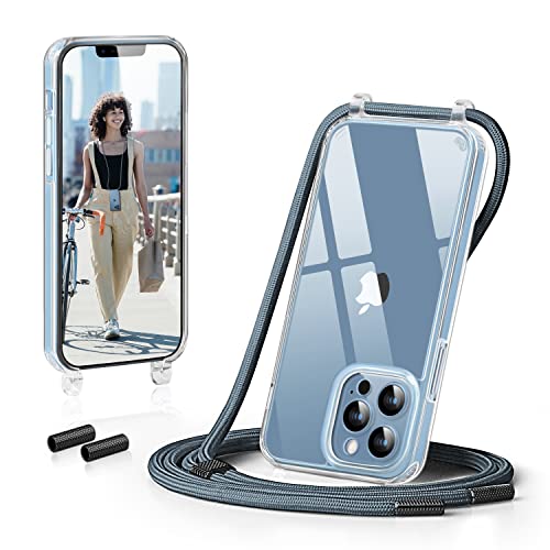 GOODVISH Handykette Kompatibel mit Apple iPhone 13 Pro 6 1 Display Necklace Hülle mit Band Handyhülle für zum Umhängen Transparent Case mit Schnur Kameraschutz und Bildschirmschutz Blau