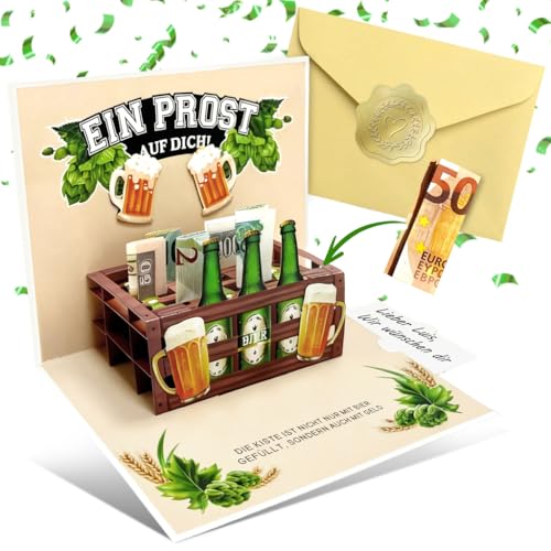 Cezlstesy Popup Bierkiste als 3D-Karte - Originelles Geldgeschenk zum Geburtstag für Männer - Lustige Geburtstagskarte