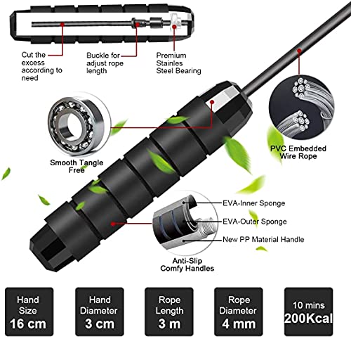 Image of FirstFit Jump Rope Tangle-Free Rapid Speed Jumping Rope Cable with Ball Bearings for Women, Men, and Kids, Adjustable Steel Skipping Rope with Foam Handles for Gym Fitness - Black & Green