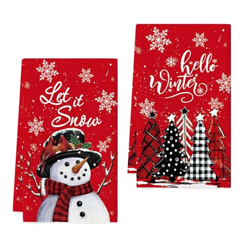 YUNHENTONG Paños Cocina Navidad, 2 Piezas Paño Cocina Navideños 18 x 26 Pulgadas Toallas de Cocina Navidad Lindo Kitchen Towels Navidad, Paños de Cocina para Hogar Artículos Navideños (Rojo)