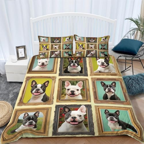 Set Copripiumino Singolo con Stampa 3D Bulldog Francese 135x200 cm in Microfibra – 2 Pezzi (1 Copripiumino con Cerniera + 1 Federa 50x80 cm), Biancheria da Letto Colorata e Facile da Pulire C-3691