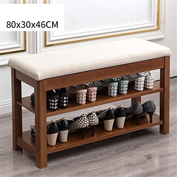 Image of OGESTA Premium Sheesham Wood Shoe Rack with Upholstered Bench - 2-Tier Solid Wood Entryway Shoe Organizer - Durable Hallway Storage Bench for Living Room & Bedroom (Gray, 24inch)