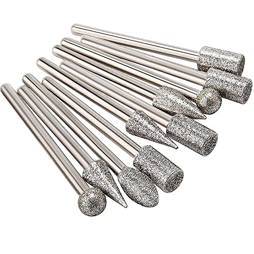 Fixinus Juego de 20 fresadores de diamante para tallar, grabar, pulir, herramientas rotatorias, accesorios con vástago de 1/8' para tallar, lijar, pulir piedra, piedra, joyería, vidrio, cerámica