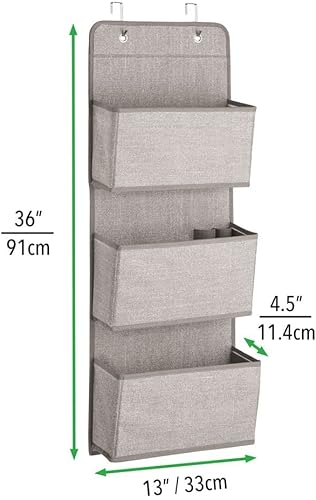 Miniatura 2 de mDesign Organizador colgante de tela, almacenamiento sobre la puerta en armarios de dormitoriopasillo, organizador de 3 bolsillos, ganchos para