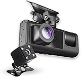 Câmera Veicular Dash Cam 3 Lentes Full HD 1080p Visão Noturna | DVR Automotivo Frontal, Interna e Traseira | Tela 4' LCD, Sensor G e Gravação em Loop | Ideal para Motorista de App e Uber