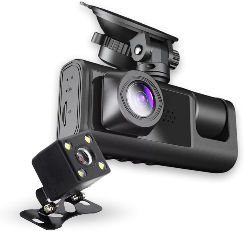 Câmera Veicular Dash Cam 3 Lentes Full HD 1080p Visão Noturna | DVR Automotivo Frontal, Interna e Traseira | Tela 4' LCD, Sensor G e Gravação em Loop | Ideal para Motorista de App e Uber