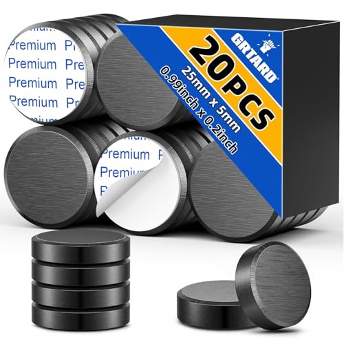 Grtard 20Pcs Ceramic Magnets for Crafts, 25x5mm Strong Round Magnets with Adhesive Backing, Small Round Circle Magnet Perfect for DIY, Craft Hobbies, Refrigerator, Workshop, Science Projects