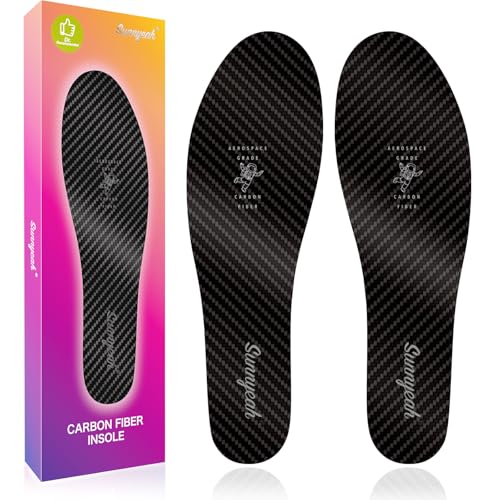 Sunnyeah Carbon Fiber Insole for Foot Recovery, 0.047' Thin Rigid Shoe Insert Limit Foot Bending to Relief Pain of Turf Toe Hallux Rigidus Broken Toe Arthritis, Replace Walking Boots Men Women 9.4'