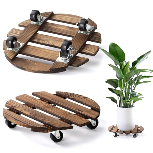 Yunlaishaocer Porte Plante a roulettes, Lot de 2 Support Plante Roulette Ø 300 mm, Supports de Pots de Fleurs à roulettes, Capacité de 200KG, Plateau a Roulette pour Extérieur à Intérieur