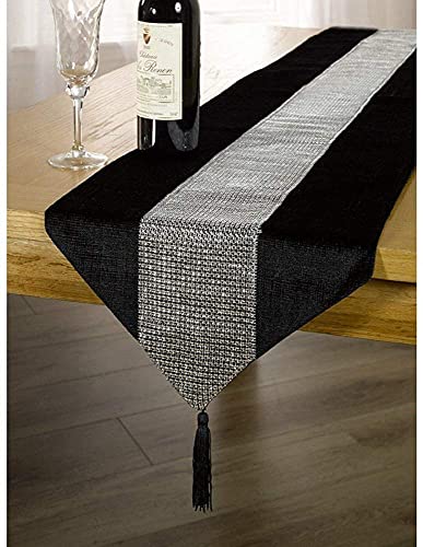 New Product OZXCHIXU(TM 13inch x 72inch Table Runner with Diamante Strip and Tassels(Black)
