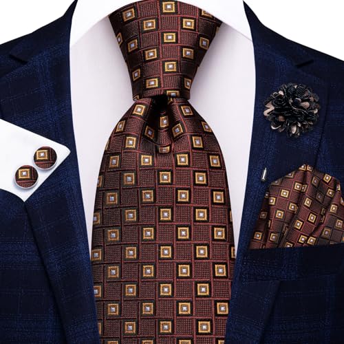 Image of Hi-Tie Mens Paisley Floral Striped Ties Set Silk Necktie and Lapel Pin for Men Pocket Square Cufflinks Set Business Wedding