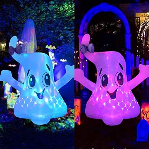 Cut Halloween Inflatables Decorations, 1.2M Small Ghost with Build-in 3 Colors Rotating LED Lights for Indoor Outdoor Front Yard Garden Lawn Cover
